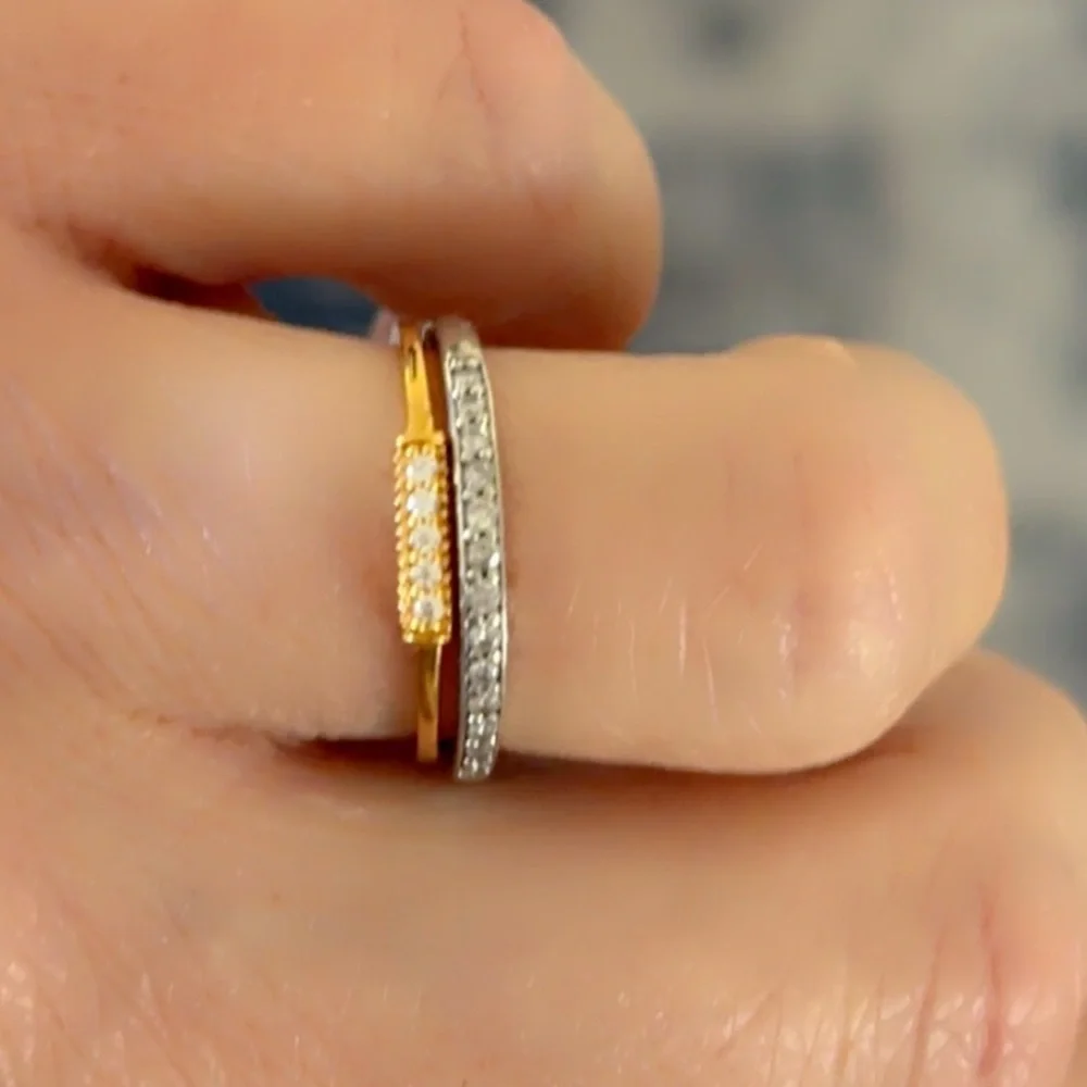 Elegant 14k Gold Vermeil Ring with Crystal Accents Dainty Stackable Ring